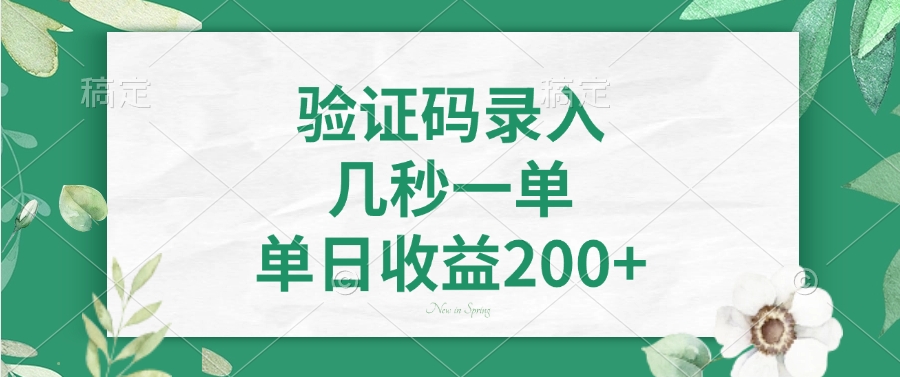 验证码录入，几秒一单，单日收益200+-搞钱利器