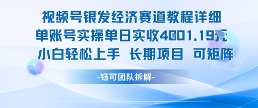 视频号银发经济赛道单账号实操单日实收1k+，小白轻松上手长期项目-搞钱利器