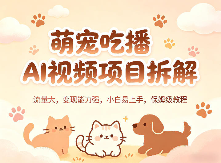萌宠吃播AI视频项目拆解，流量大，变现能力强，小白易上手，保姆级教程-搞钱利器