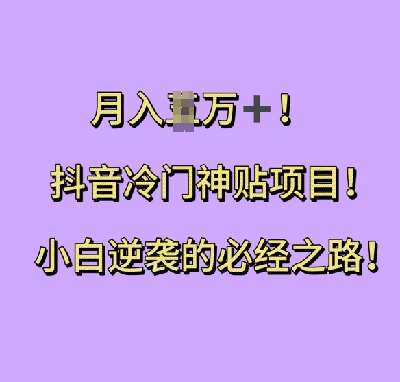 抖音冷门神贴项目，小白逆袭的必经之路，月入过W【揭秘】-搞钱利器