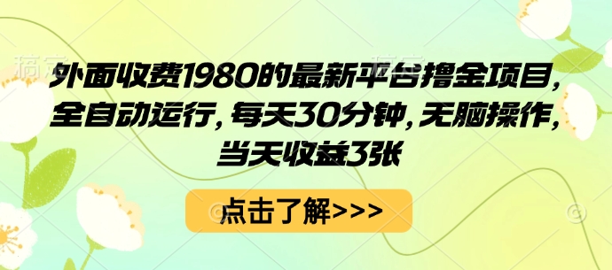 外面收费1980的最新平台撸金项目，全自动运行，每天30分钟，无脑操作，当天收益3张【揭秘】-搞钱利器