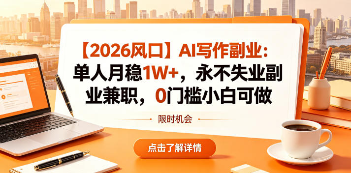 【2026风口】AI写作副业：单人月稳1W+，永不失业副业兼职，0门槛小白可做【揭秘】-搞钱利器