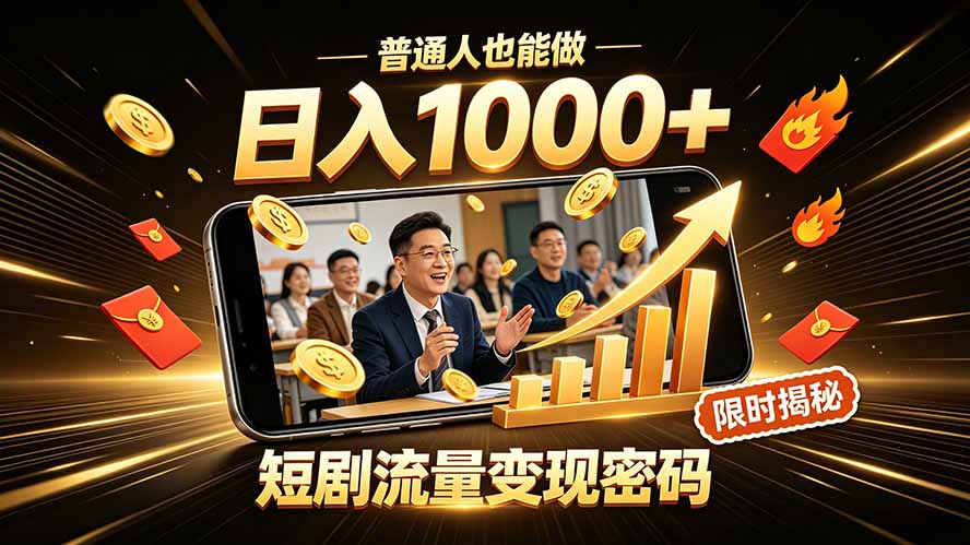 一部手机做短剧分发，不用真人出镜、不用拍摄剧本，快手流量变现日赚千元-搞钱利器