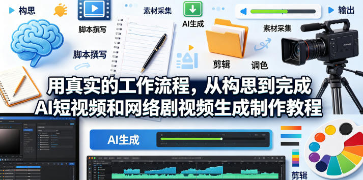 用真实的工作流程，从构思到完成AI短视频和网络剧视频生成制作教程-中英字幕-搞钱利器