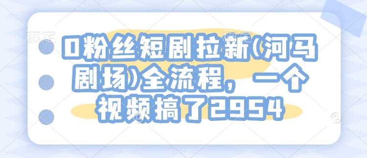 0粉丝短剧拉新(河马剧场)全流程，一个视频搞了2954-搞钱利器