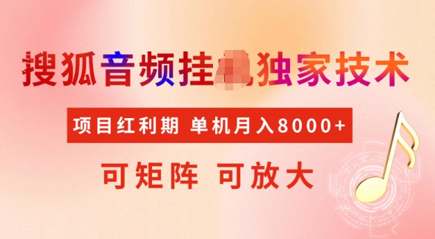 首发搜狐音频挂JI，项目红利期，可矩阵可放大，稳定月入5k【揭秘】-搞钱利器