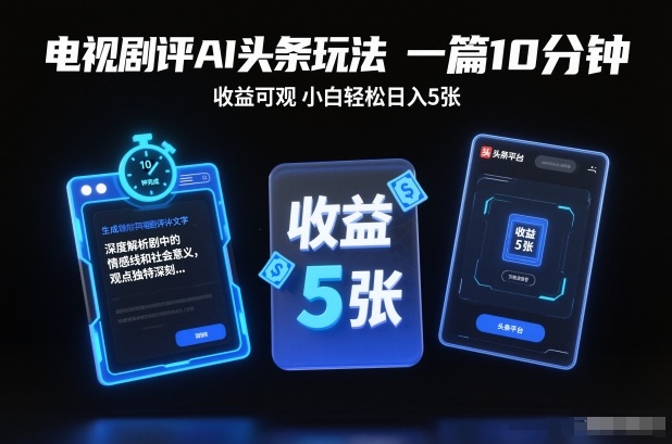 电视剧评AI头条玩法,一篇10分钟,收益可观,小白轻松日入5张+【独家】-搞钱利器