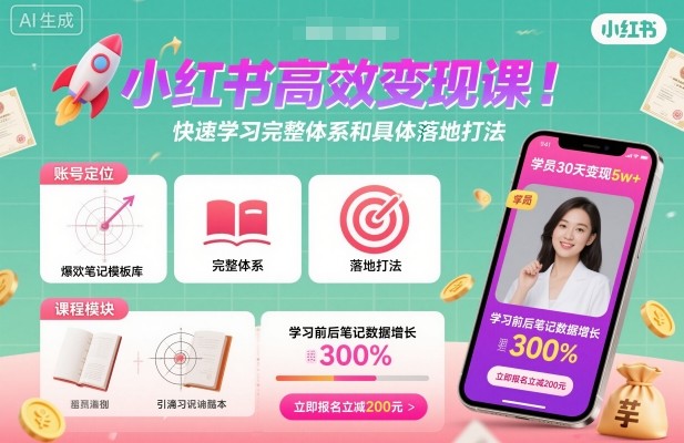 小红书高效变现课，快速学习小红书完整体系和具体落地打法-搞钱利器