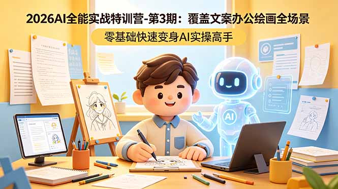 2026AI全能实战特训营-第3期：覆盖文案办公绘画全场景 零基础快速变身AI实操高手-搞钱利器