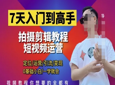 7天入门到高手，短视频剪辑运营高手课，定位 运营 引|流 变现，0基础小白一学就会-搞钱利器