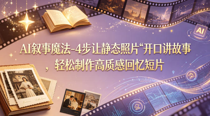 AI叙事魔法-4步让静态照片“开口讲故事”，轻松制作高质感回忆短片-搞钱利器