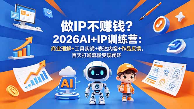 做IP不赚钱？2026AI+IP训练营：商业理解+工具实战+表达内容+作品反馈，百天打通流量变现闭环-搞钱利器