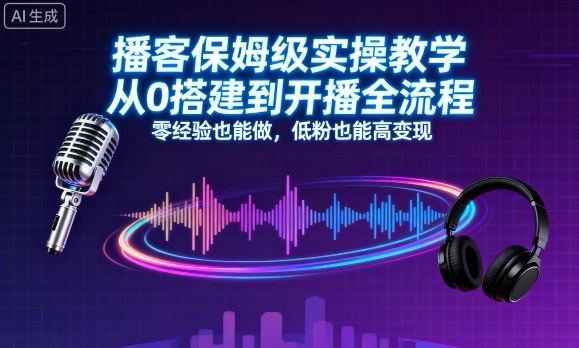 播客保姆级实操教学，从0搭建到开播全流程，零经验也能做，低粉也能高变现-搞钱利器