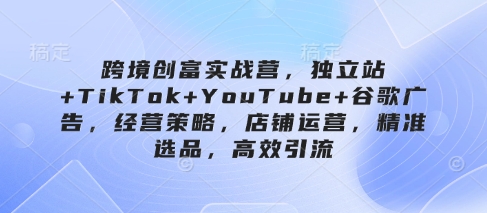 跨境创富实战营，独立站+TikTok+YouTube+谷歌广告，经营策略，店铺运营，精准选品，高效引流-搞钱利器
