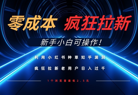 利用小红书种草知乎漏洞，零成本疯狂拉新日入数张，新手小白可操作-搞钱利器