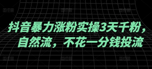 抖音暴力涨粉实操3天千粉，自然流，不花一分钱投流，实操经验分享-搞钱利器