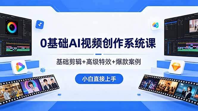 0基础AI视频创作系统课，基础剪辑+高级特效+爆款案例，小白直接上手-搞钱利器