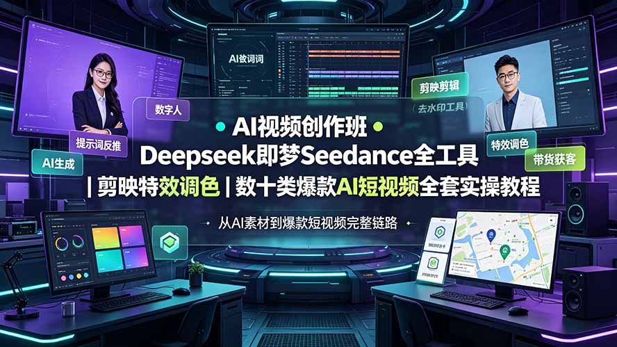 AI视频创作班◆Deepseek即梦Seedance全工具|剪映特效调色|数十类爆款AI短视频全套实操教程-搞钱利器