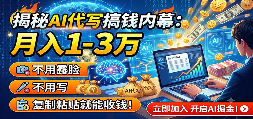 揭秘AI代写搞钱内幕：月入1-3万，不用露脸不用写，复制粘贴就能收钱！-搞钱利器
