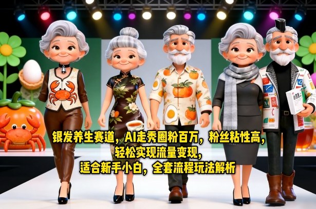 银发养生赛道，AI走秀圈粉百万，粉丝粘性高，轻松实现流量变现，适合新手小白，全套流程玩法解析-搞钱利器