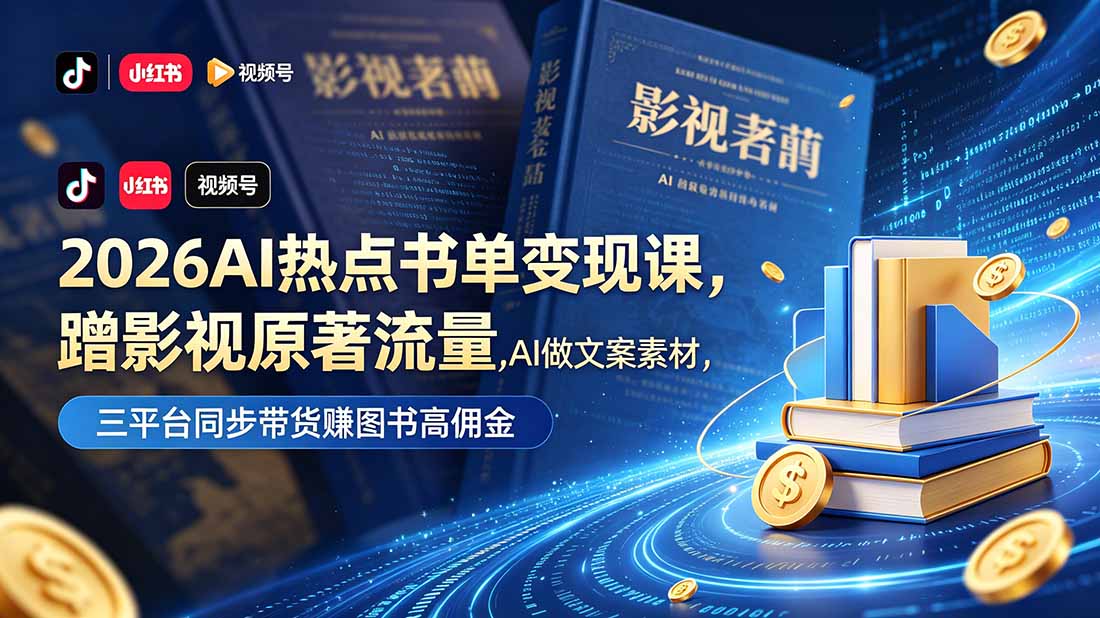 2026AI热点书单变现课,蹭影视原著流量,AI做文案素材,三平台同步带货赚图书高佣金-搞钱利器