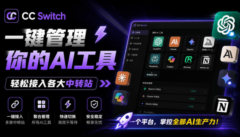 一键给Chatgpt、Codex、Claude接入地第三方中转站，CC Switch统一管理你的AI编程工具工作流-搞钱利器