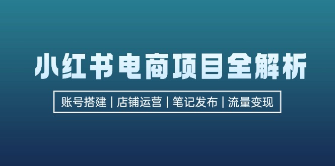 小红书电商项目全解析，包括账号搭建、店铺运营、笔记发布  实现流量变现-搞钱利器