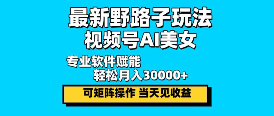 最新野路子玩法，视频号AI美女，当天见收益，轻松月入30000＋-搞钱利器