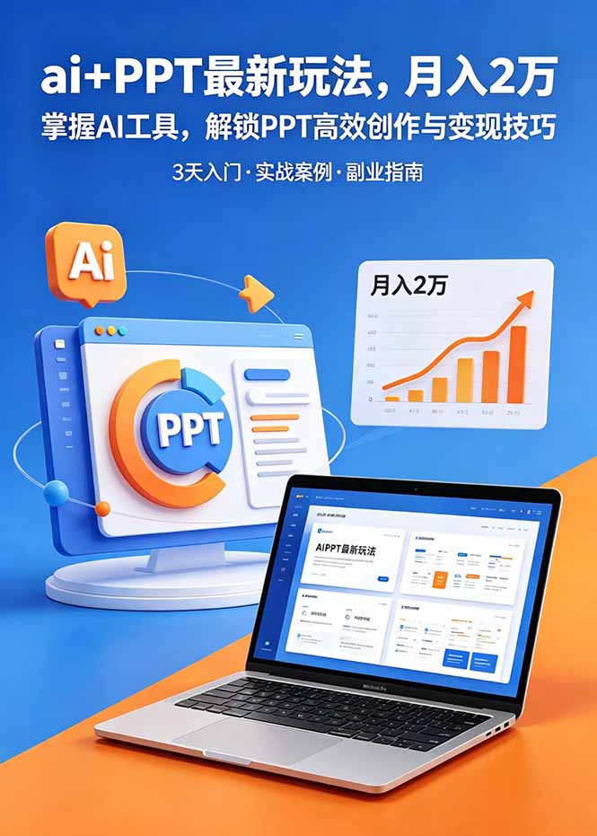 ai+PPT最新玩法，月入2万掌握AI工具，解锁PPT高效创作与变现技巧3天入门，实战案例·副业指南-搞钱利器