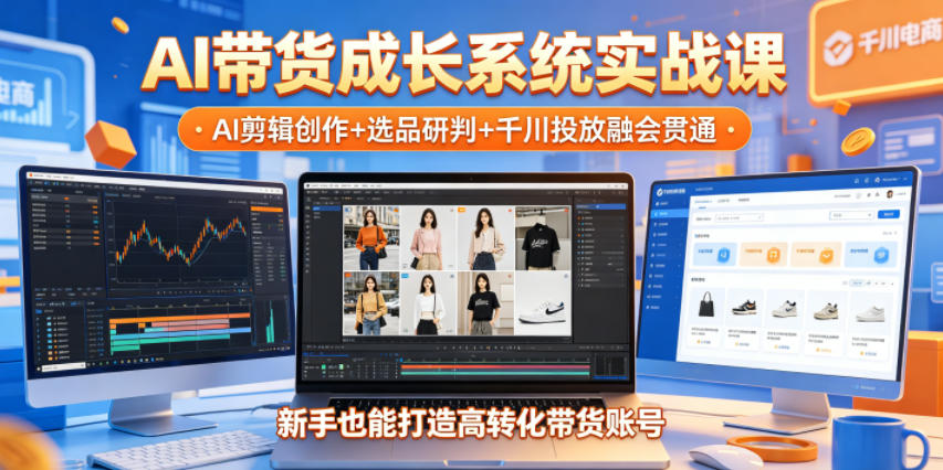 AI带货成长系统实战课，AI剪辑创作+选品研判+千川投放融会贯通，新手也能打造高转化带货账号(更新2026年)-搞钱利器