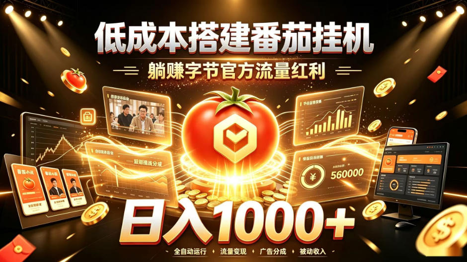 低成本搭建番茄挂G，躺賺字节官方流量红利，日入1k+，全程傻瓜式落地【揭秘】-搞钱利器
