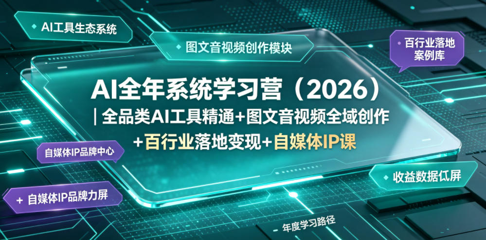 AI全年系统学习营(2026)｜全品类AI工具精通+图文音视频全域创作+百行业落地变现+自媒体IP打造年度进阶大课-搞钱利器