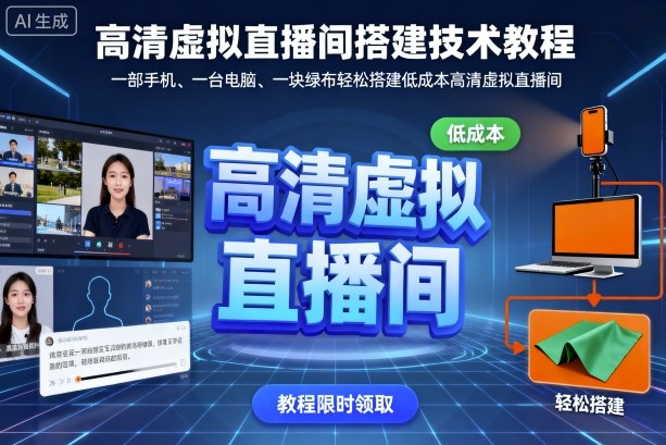 高清虚拟直播间搭建技术教程，一部手机、一台电脑、一块绿布轻松搭建低成本高清虚拟直播间-搞钱利器