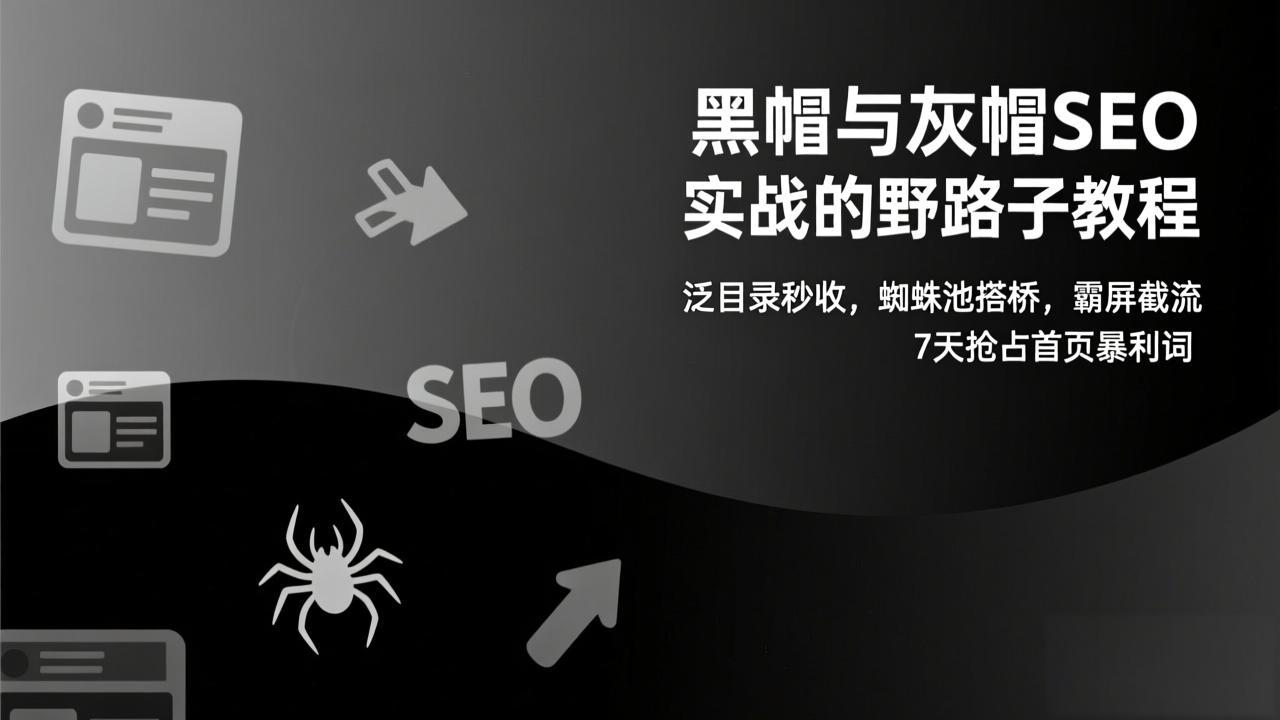 黑帽与灰帽SEO实战的野路子教程：泛目录秒收，蜘蛛池搭桥，霸屏截流，7天抢占首页暴利词-搞钱利器