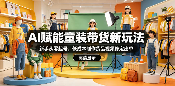 AI赋能童装带货新玩法，新手从零起号，低成本制作货品视频稳定出单-搞钱利器