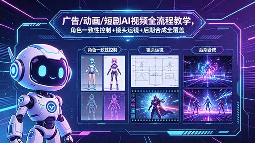 广告/动画/短剧AI视频全流程教学，角色一致性控制+镜头运镜+后期合成全覆盖-搞钱利器