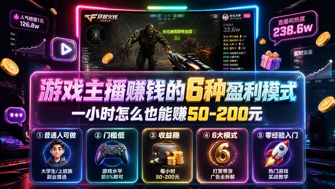 付费文章：游戏主播赚钱的6种盈利模式，一小时怎么也能赚50-200元-搞钱利器