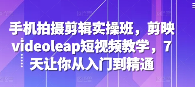 手机拍摄剪辑实操班，剪映videoleap短视频教学，7天让你从入门到精通-搞钱利器