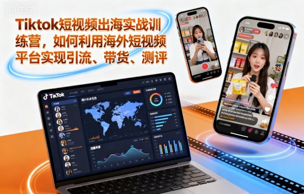 Tiktok短视频出海实战训练营，如何利用海外短视频平台实现引流、带货、测评-搞钱利器