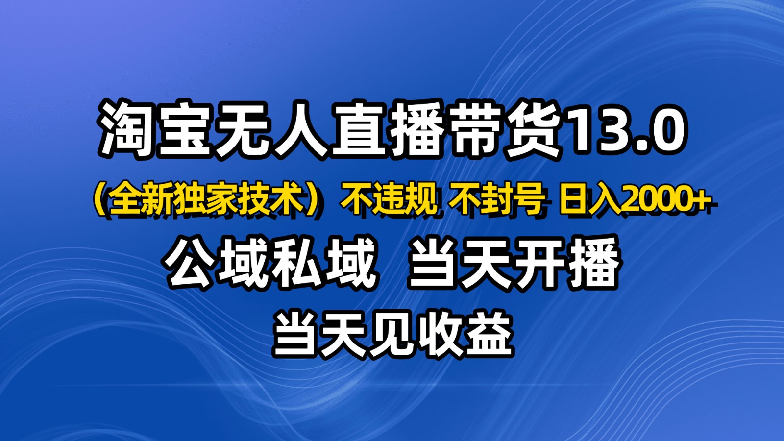 淘宝无人直播13.0,公域私域技术,不封号,不违规 布局下半年旺季赛道,日入2000+-搞钱利器