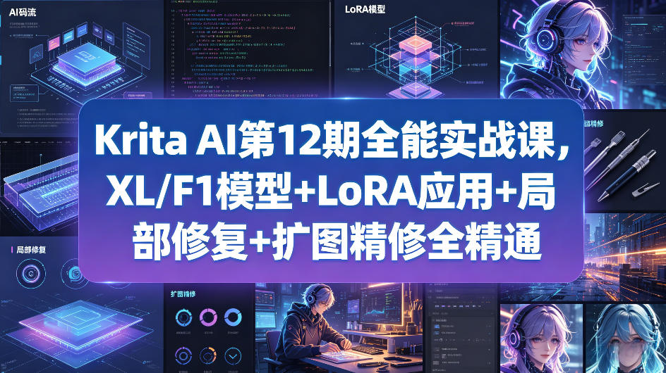 Krita AI第12期全能实战课，XL/F1模型+LoRA应用+局部修复+扩图精修全精通-搞钱利器