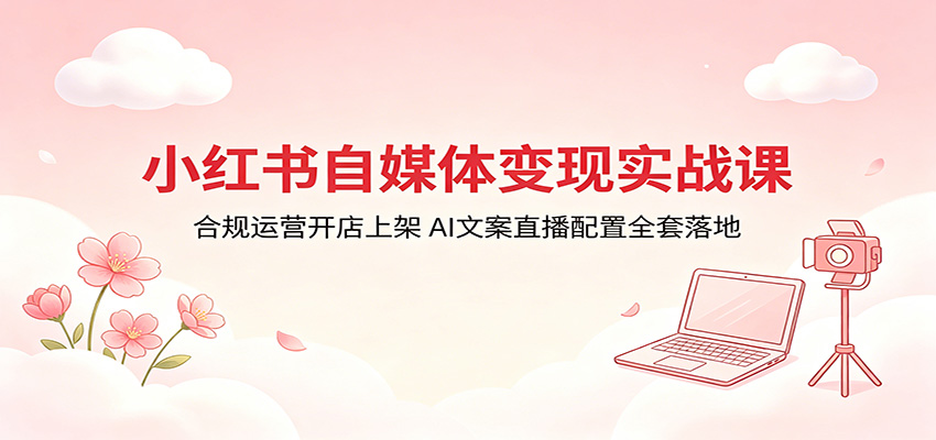 小红书自媒体变现实战课：合规运营开店上架，AI文案直播配置全套落地-搞钱利器