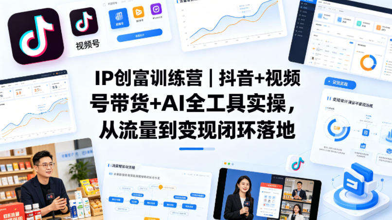 IP创富训练营｜抖音+视频号带货+AI全工具实操，从流量到变现闭环落地-搞钱利器