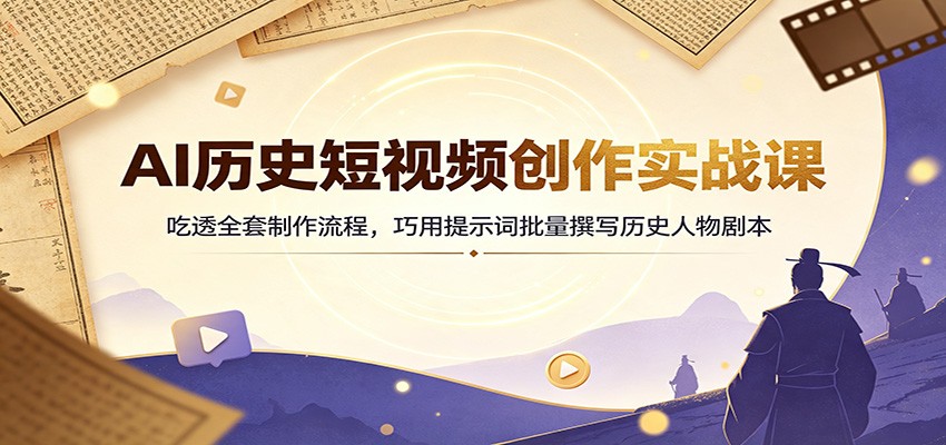 AI历史短视频创作实战课：吃透全套制作流程，巧用提示词批量撰写历史人物剧本-搞钱利器