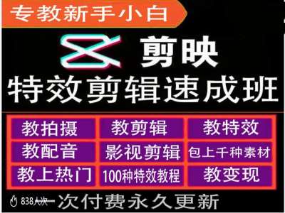 剪映特效教程和运营变现教程，特效剪辑速成班，专教新手小白-搞钱利器