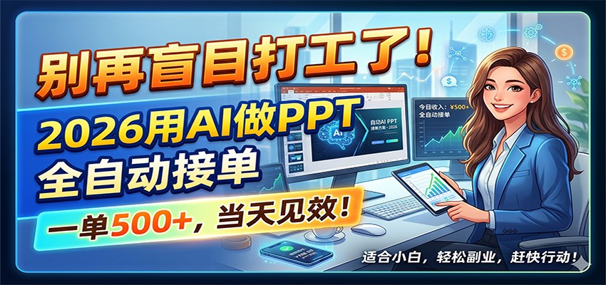 别再盲目打工了！2026用AI做PPT全自动接单，一单5张+，当天见效！-搞钱利器