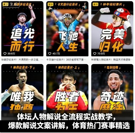 体坛人物解说全流程实战教学，爆款解说文案讲解，体育热门赛事精选-搞钱利器