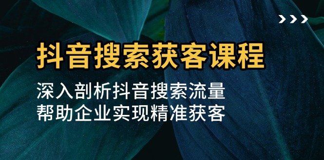 抖音搜索获客课程：深入剖析抖音搜索流量，帮助企业实现精准获客-搞钱利器