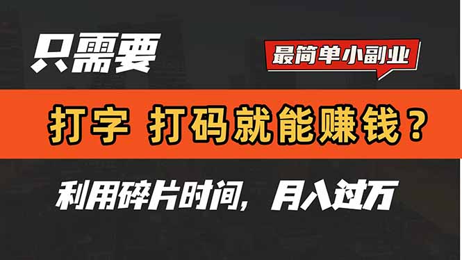 只需要打字，打码，就能赚钱？简单的赚钱小副业，利用碎片时间，月入过万-搞钱利器