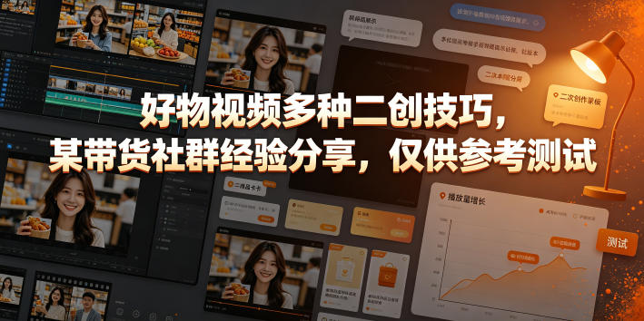 好物视频多种二创技巧，某带货社群经验分享，仅供参考测试-搞钱利器